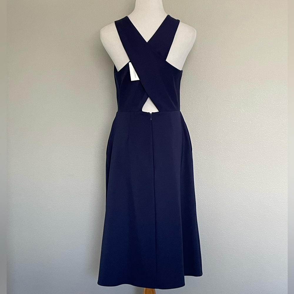 NWT Banana Republic Dress Navy Blue Ponte Midi Cross Back Sleeveless w/pockets! - Picture 4 of 7